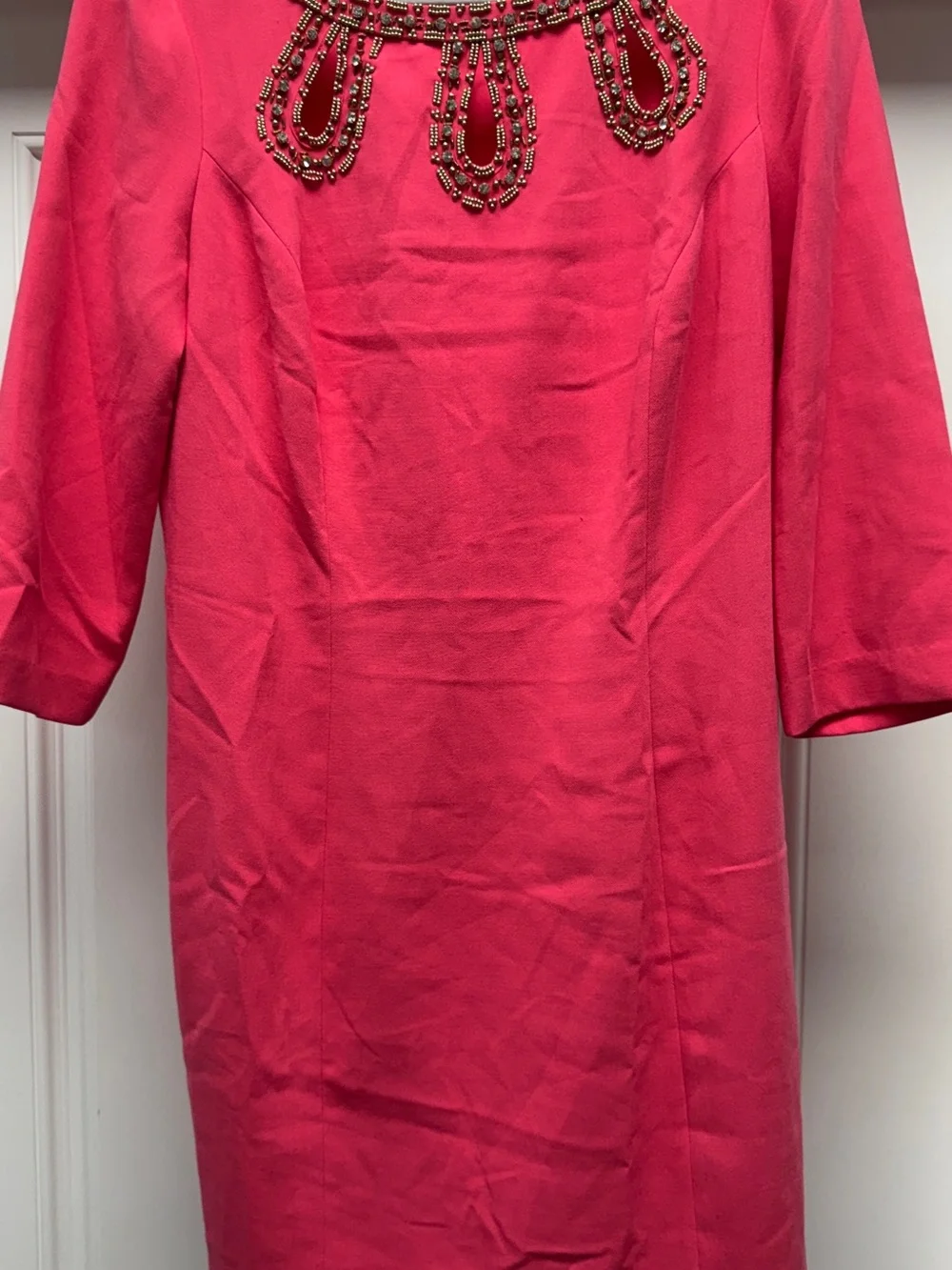 Lilly Pulitzer Bronte Shift Dress Scuba Beaded Jeweled Neckline Pink Azalea 10 - Picture 14 of 15